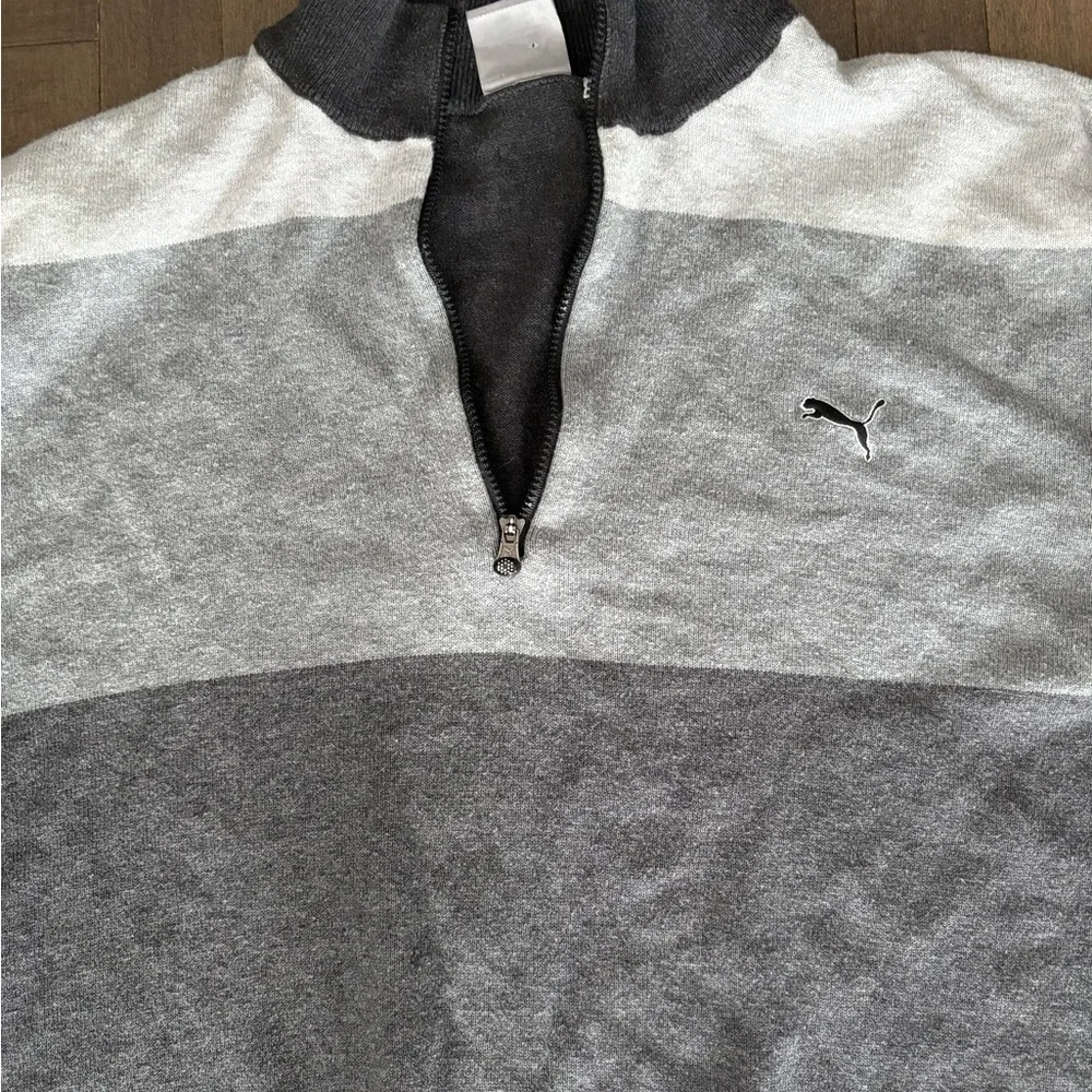 FITS LIKE L - Puma Men's Gray Striped Sweater - Picture 3 of 8